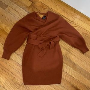 Lulu’s Modena Rust Brown Dolman Sleeve Bodycon Sweater Mini Dress-Med-Like NEW